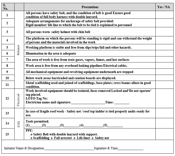 HEIGHT WORK PERMIT