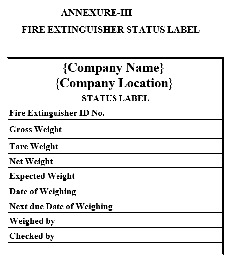 FIRE EXTINGUISHER STATUS LABEL