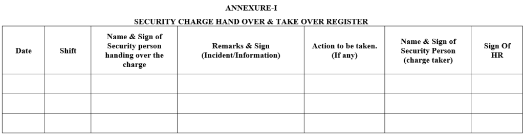 SECURITY CHARGE HAND OVER AND TAKE OVER REGISTER