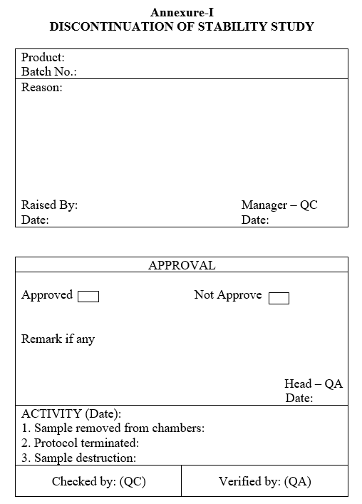 DISCONTINUATION OF STABILITY STUDY