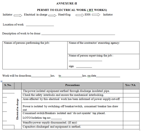 PERMIT TO ELECTRICAL WORK ( HT WORKS)