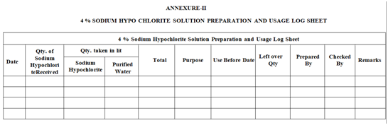 4%SODIUMHYPOCHLORITESOLUTIONPREPARATIONAND USAGE LOG SHEET