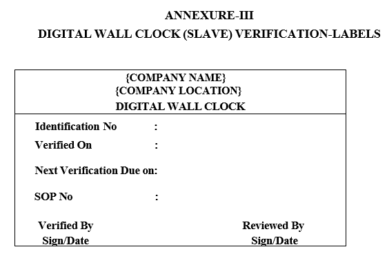 DIGITAL WALL CLOCK (SLAVE) VERIFICATION-LABELS