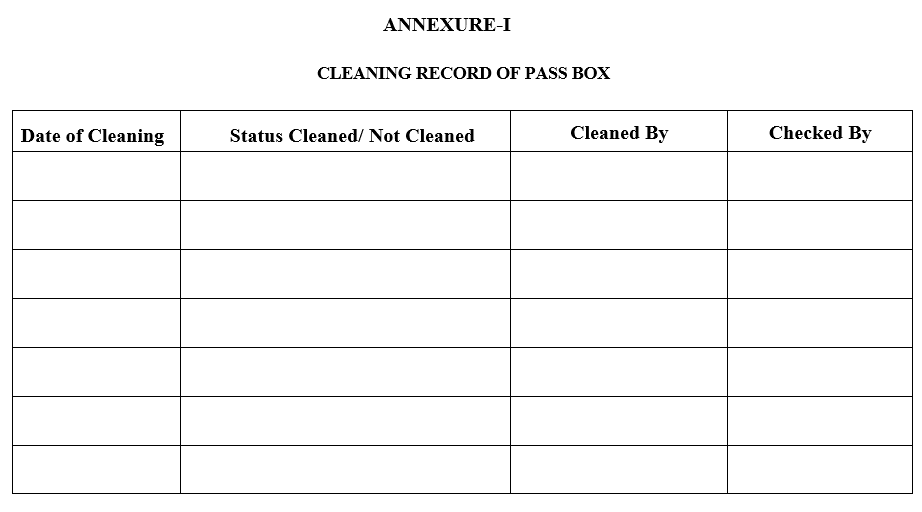 CLEANING RECORD OF PASS BOX