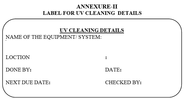 LABEL FOR UV CLEANING DETAILS