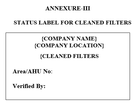 STATUS LABEL FOR CLEANED FILTERS