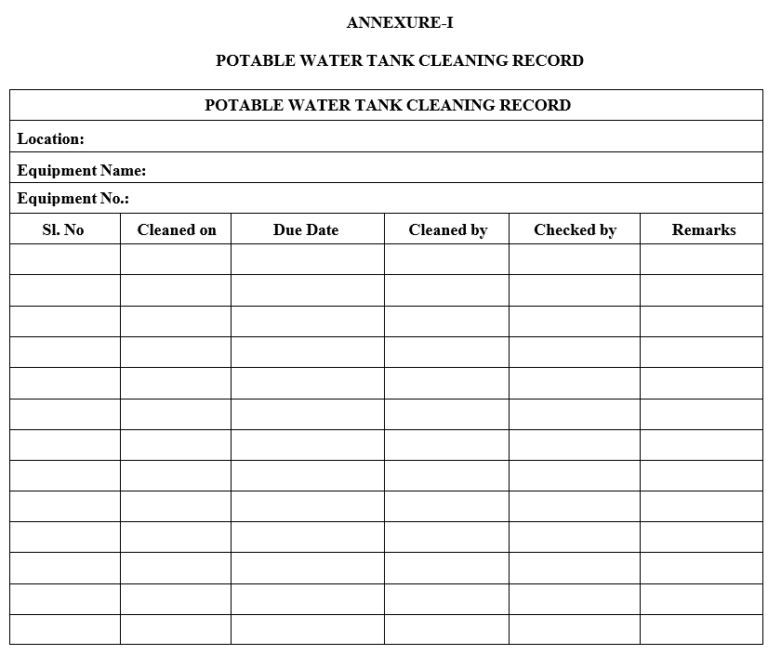 CLEANING PROCEDURE FOR POTABLE WATER STORAGE TANK - PharmaGuideHub