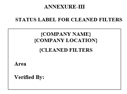 STATUS LABEL FOR CLEANED FILTERS