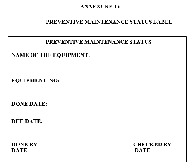 PREVENTIVE MAINTENANCE STATUS LABEL