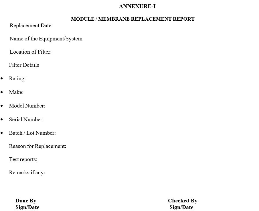 MODULE/MEMBRANE REPLACEMENT REPORT