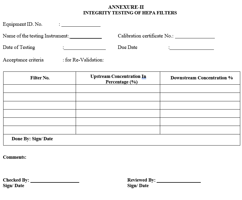 INTEGRITY TESTING OF HEPA FILTERS