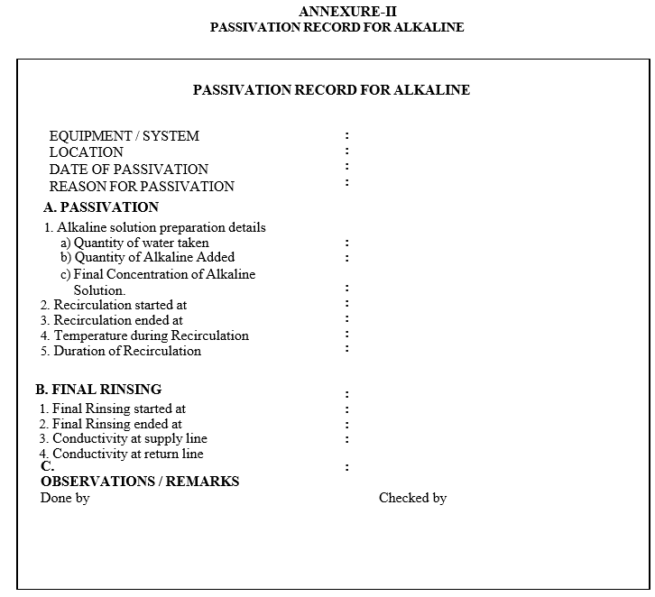 PASSIVATION RECORD FOR ALKALINE