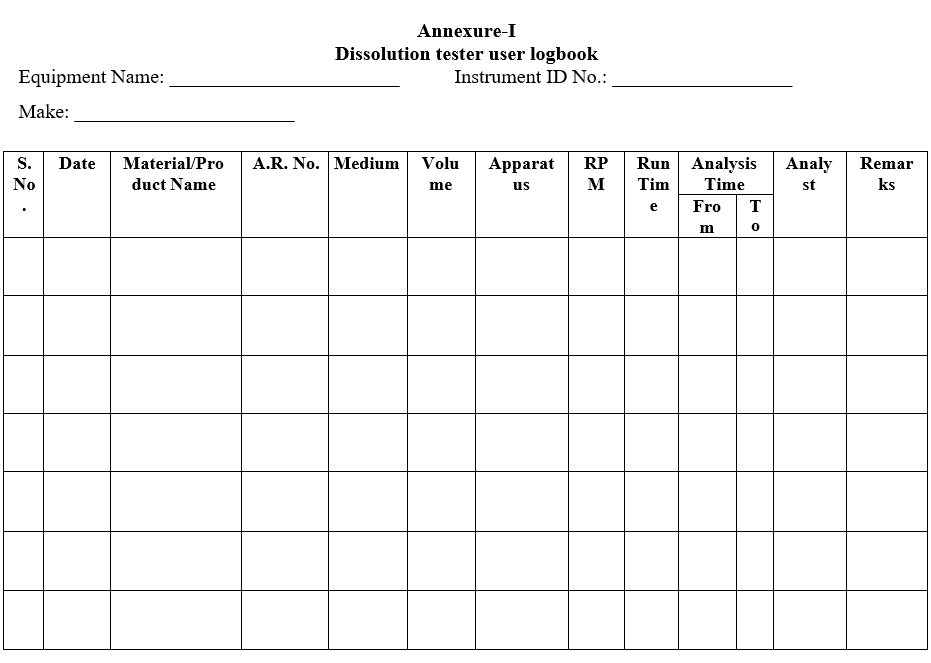 Dissolution tester user logbook