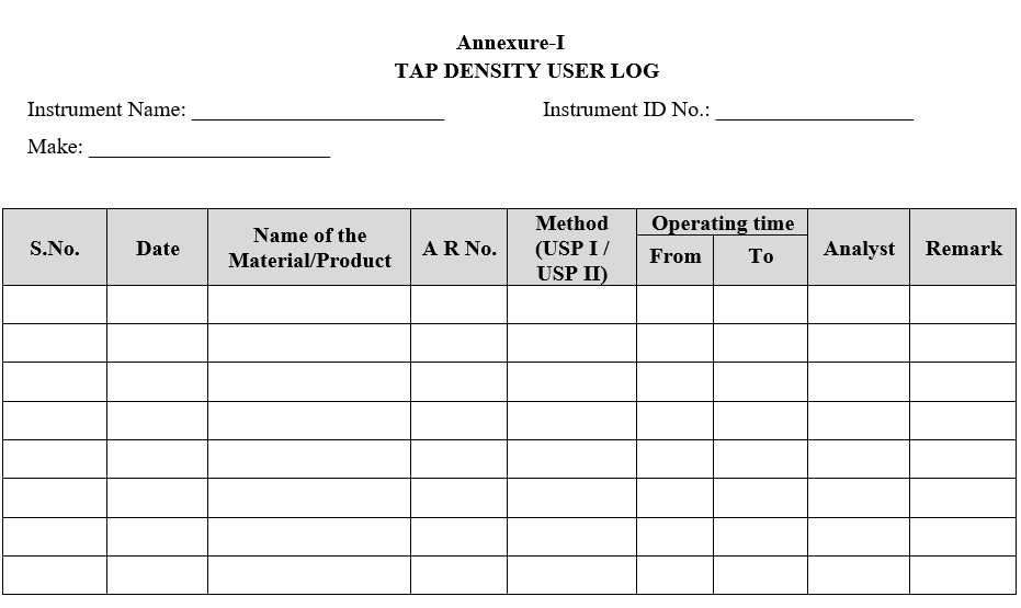 TAP DENSITY USER LOG