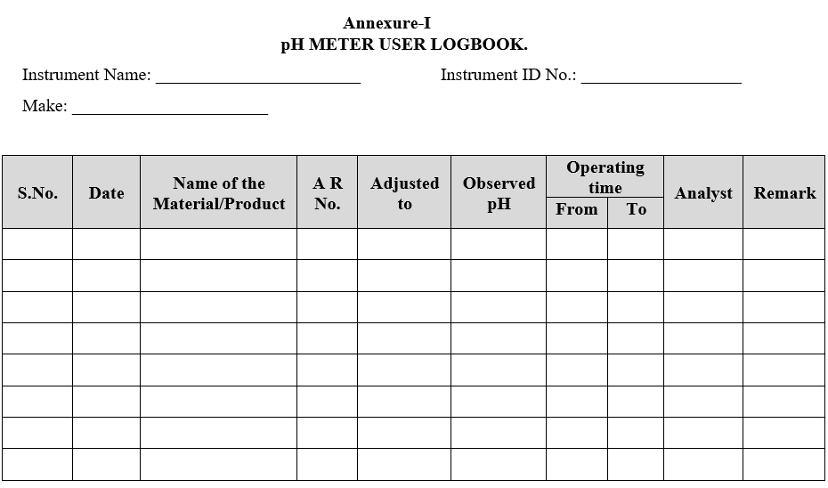 pH METER USER LOGBOOK