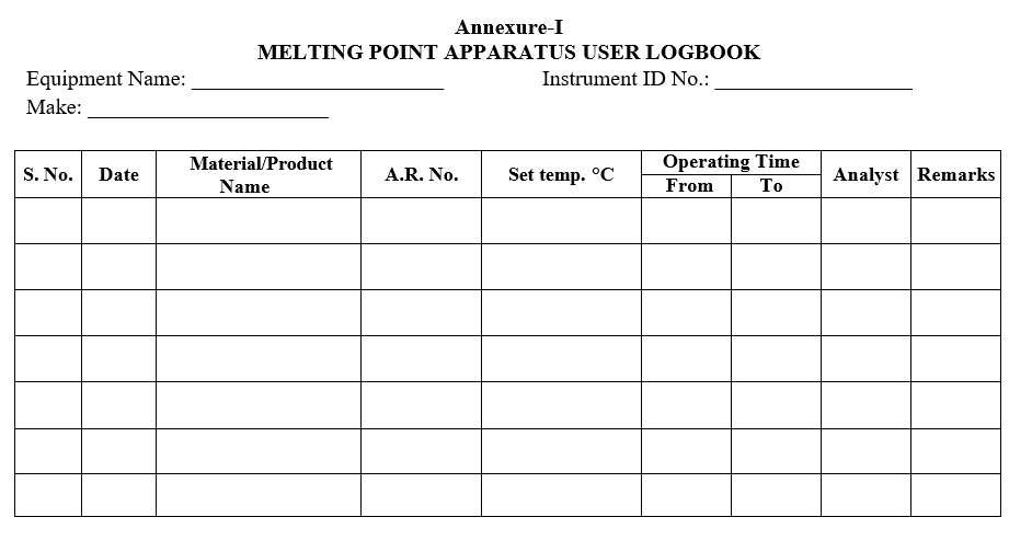 MELTING POINT APPARATUS USER LOGBOOK