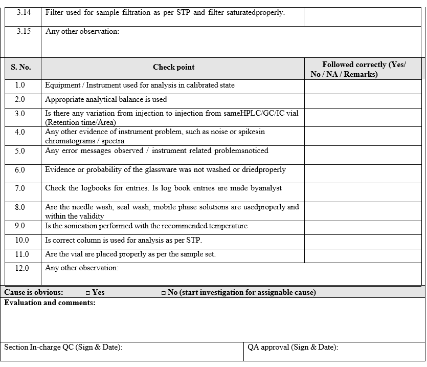 Out of specification Investigation summary report