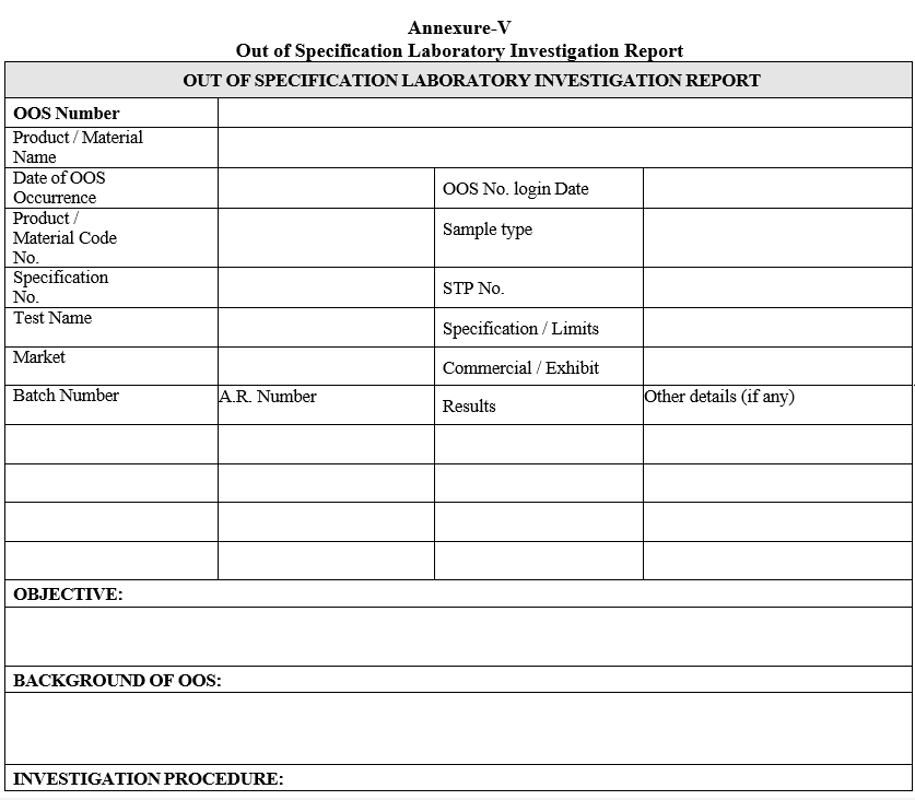 Out of Specification Laboratory Investigation Report