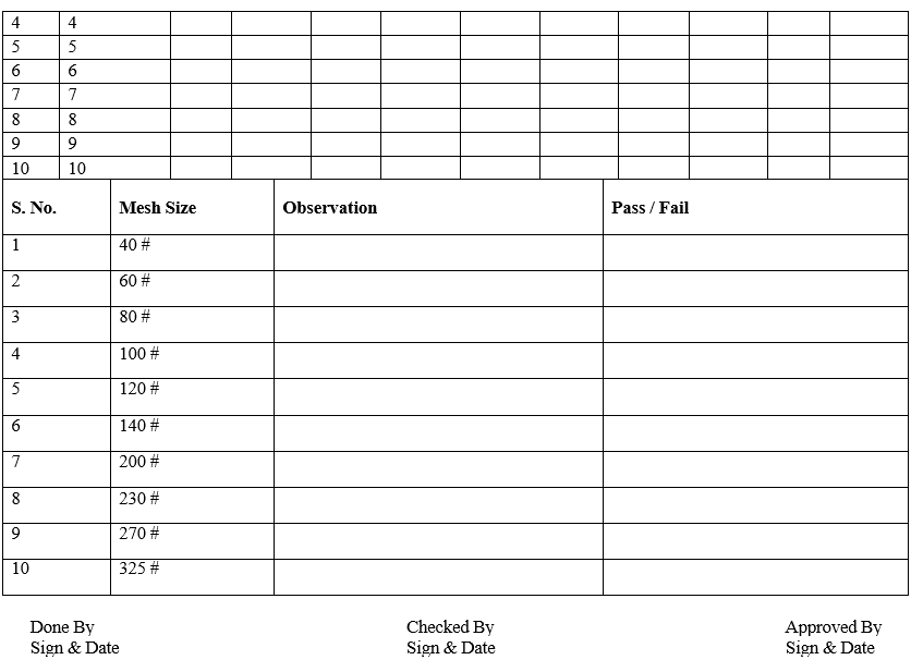 MESH CALIBRATION LOG SHEET