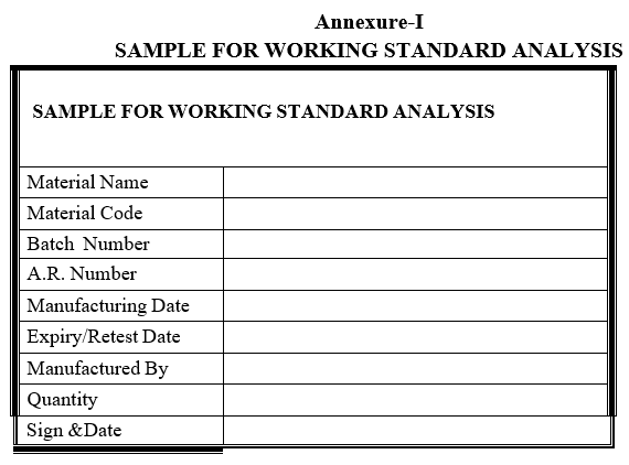 SAMPLE FOR WORKING STANDARD ANALYSIS