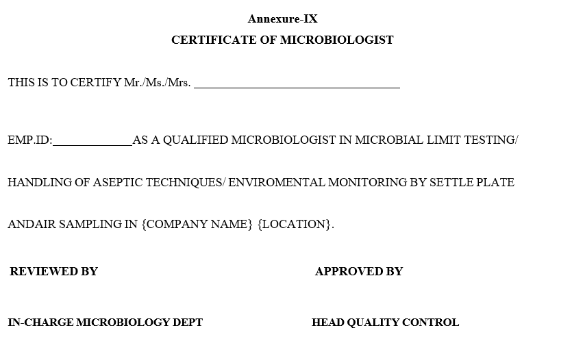 CERTIFICATE OF MICROBIOLOGIST