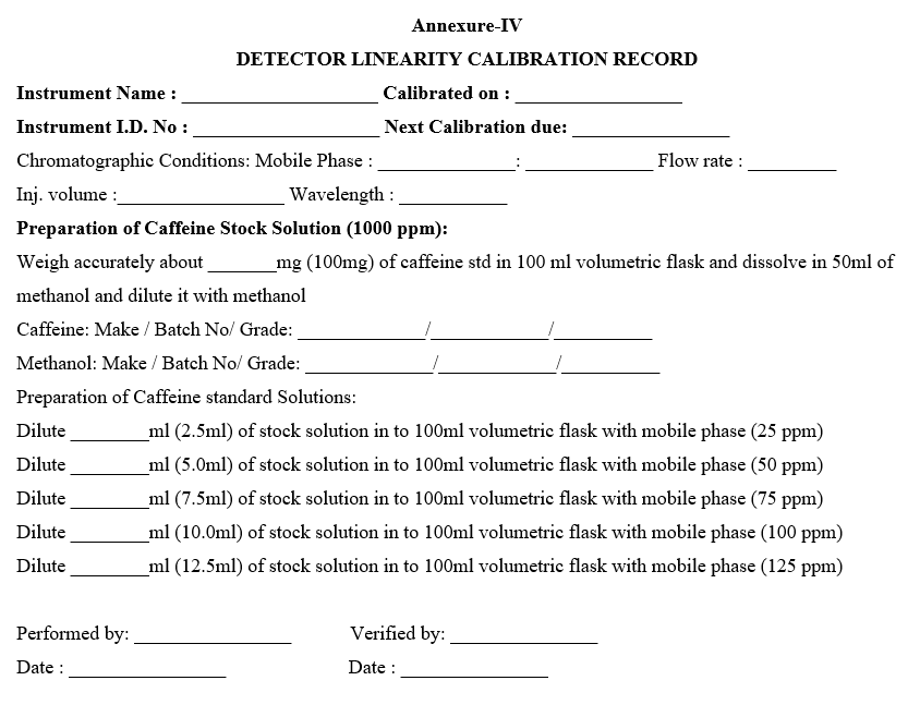 DETECTOR LINEARITY CALIBRATION RECORD 