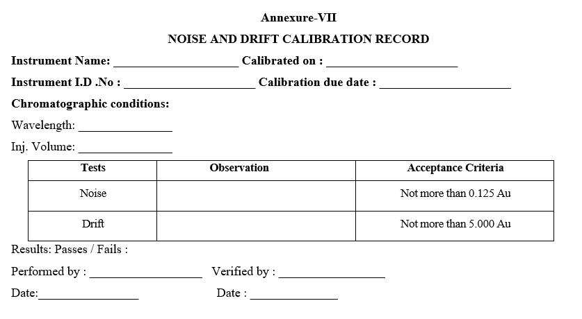 NOISE AND DRIFT CALIBRATION RECORD 