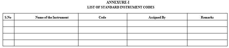 LIST OF STANDARD INSTRUMENT CODES