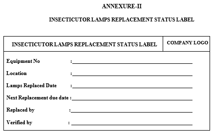 INSECTICUTOR LAMPS REPLACEMENT STATUS LABEL