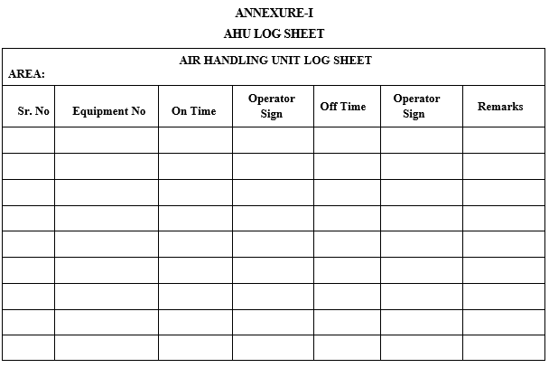 AHU LOG SHEET