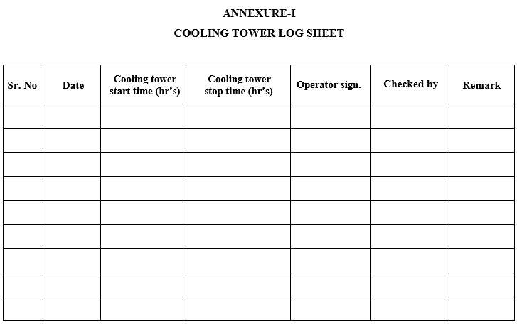 COOLING TOWER LOG SHEET