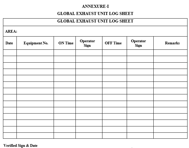 GLOBAL EXHAUST UNIT LOG SHEET