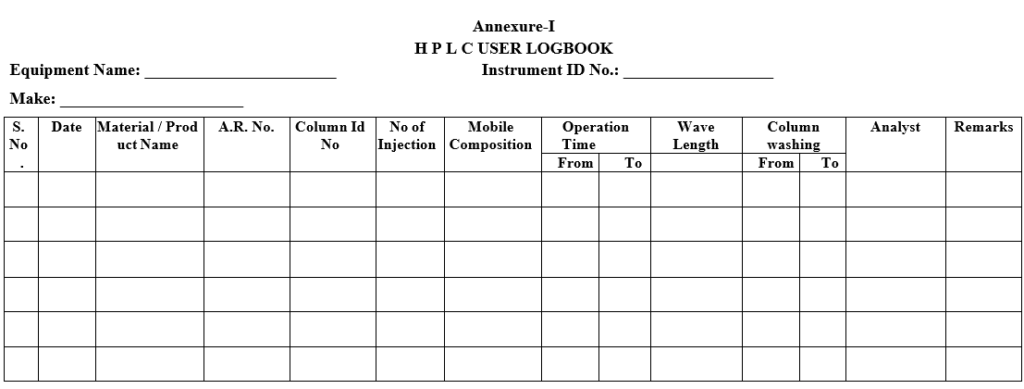 HPLC USER LOGBOOK 