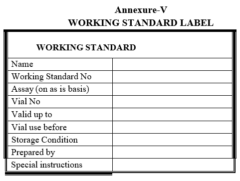 WORKING STANDARD LABEL