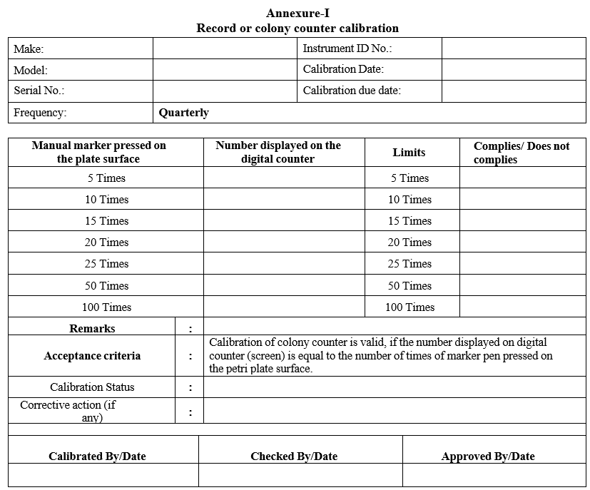 Record for colony counter calibration