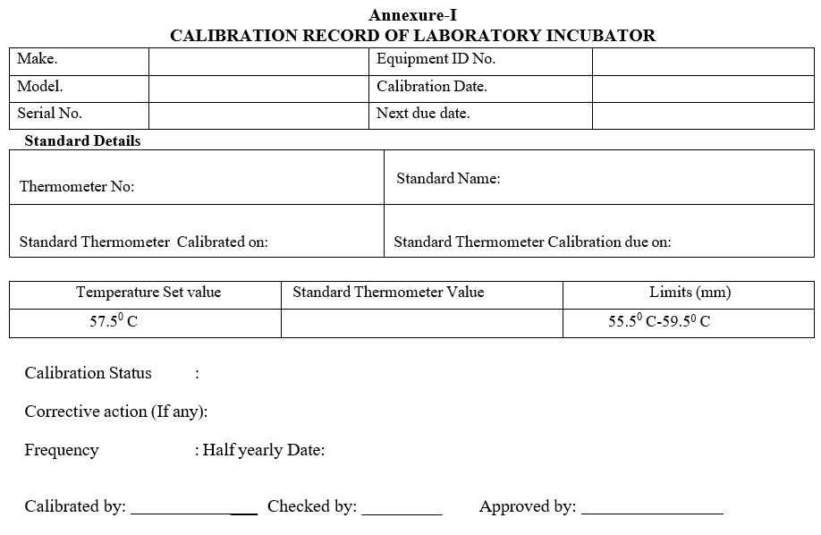 CALIBRATION RECORD OF LABORATORY INCUBATOR