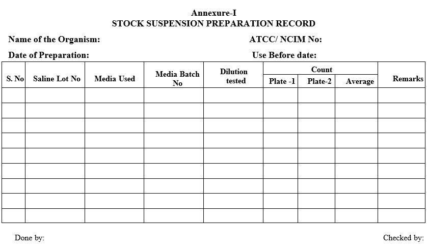 STOCK SUSPENSION PREPARATION RECORD 