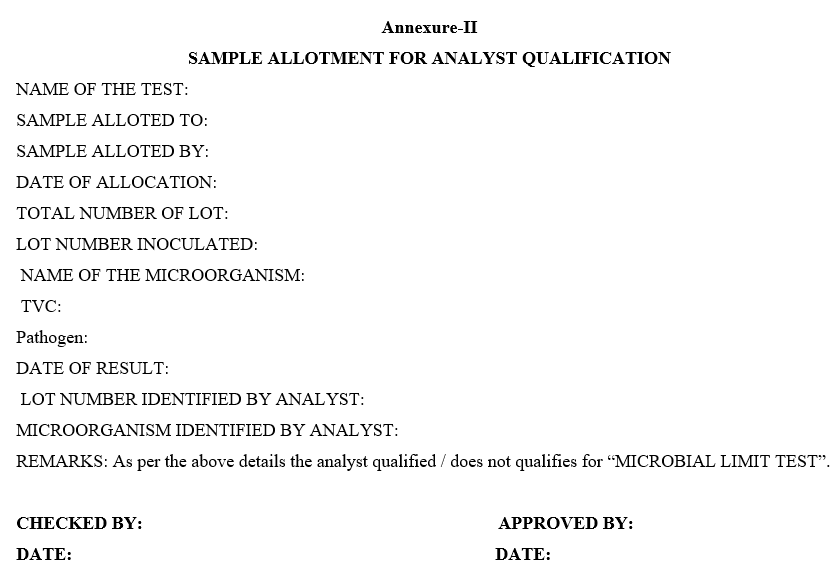 SAMPLE ALLOTMENT FOR ANALYST QUALIFICATION