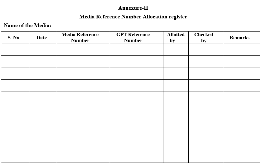 Media Reference Number Allocation register