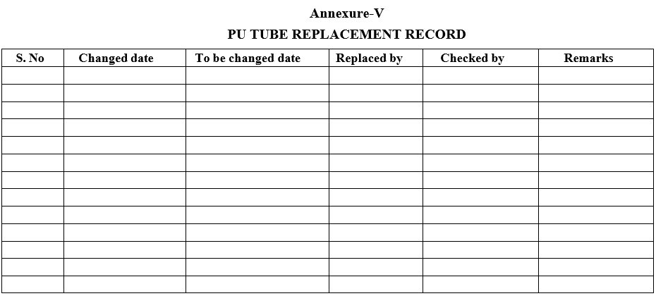 PU TUBE REPLACEMENT RECORD