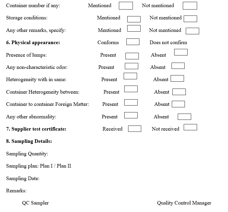 RAW MATERIAL PRE-SAMPLING INSPECTION REPORT 