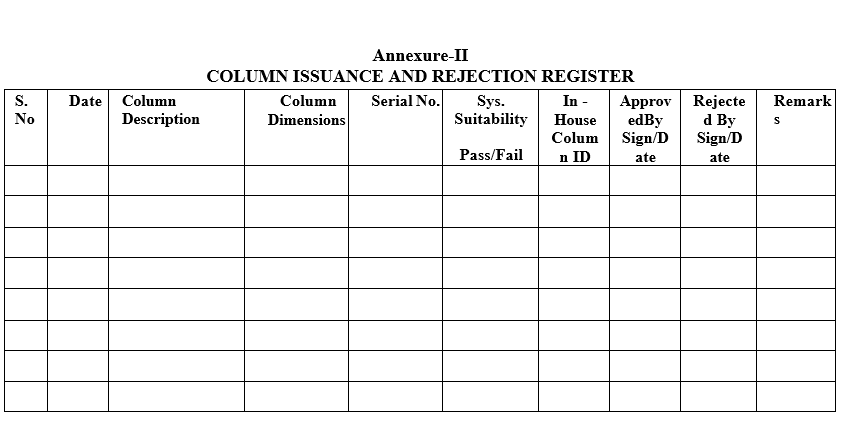 COLUMN ISSUANCE AND REJECTION REGISTER