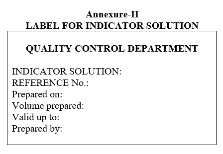 LABEL FOR INDICATOR SOLUTION