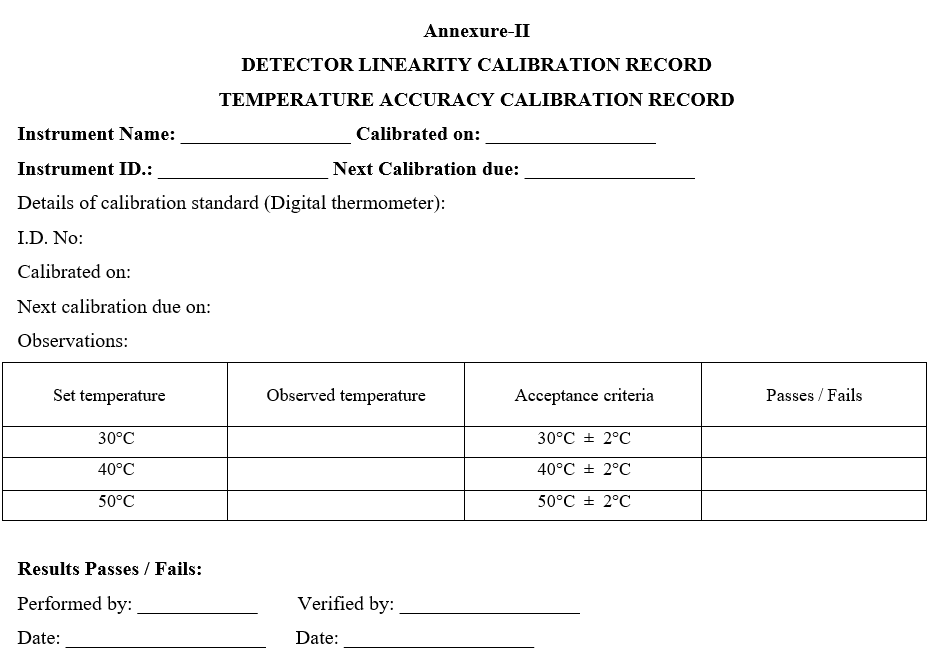 DETECTOR LINEARITY CALIBRATION RECORD 