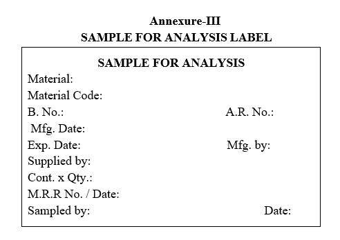 SAMPLE FOR ANALYSIS LABEL