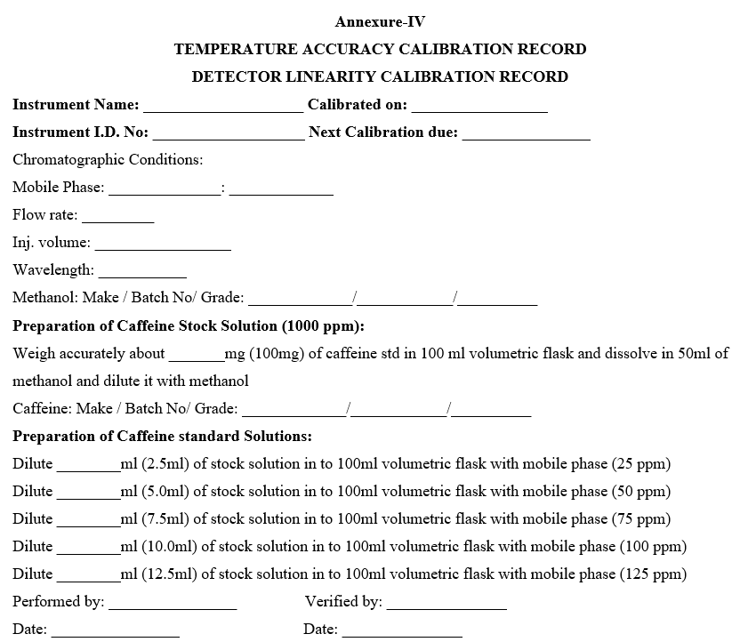 TEMPERATURE ACCURACY CALIBRATION RECORD