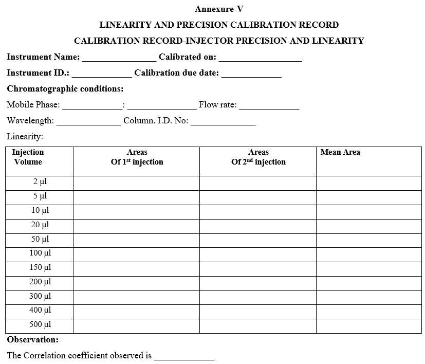 LINEARITY AND PRECISION CALIBRATION RECORD 