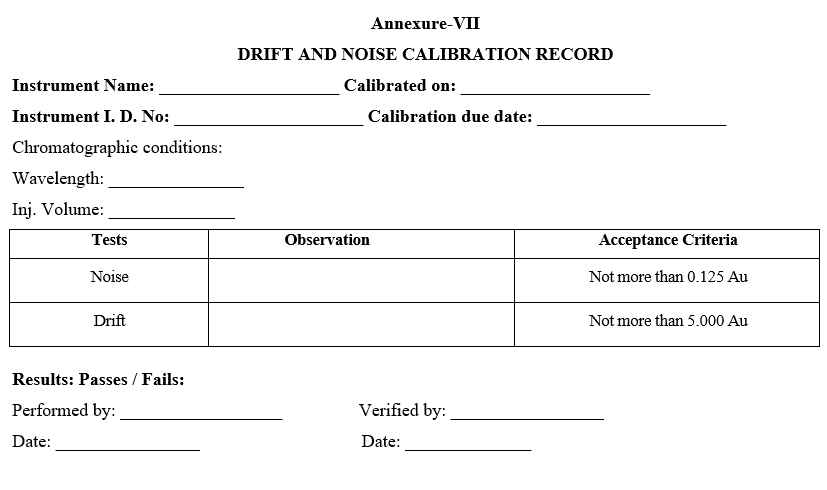 DRIFT AND NOISE CALIBRATION RECORD 