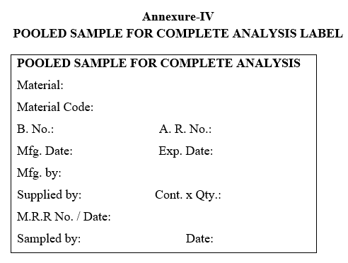 POOLED SAMPLE FOR COMPLETE ANALYSIS LABEL