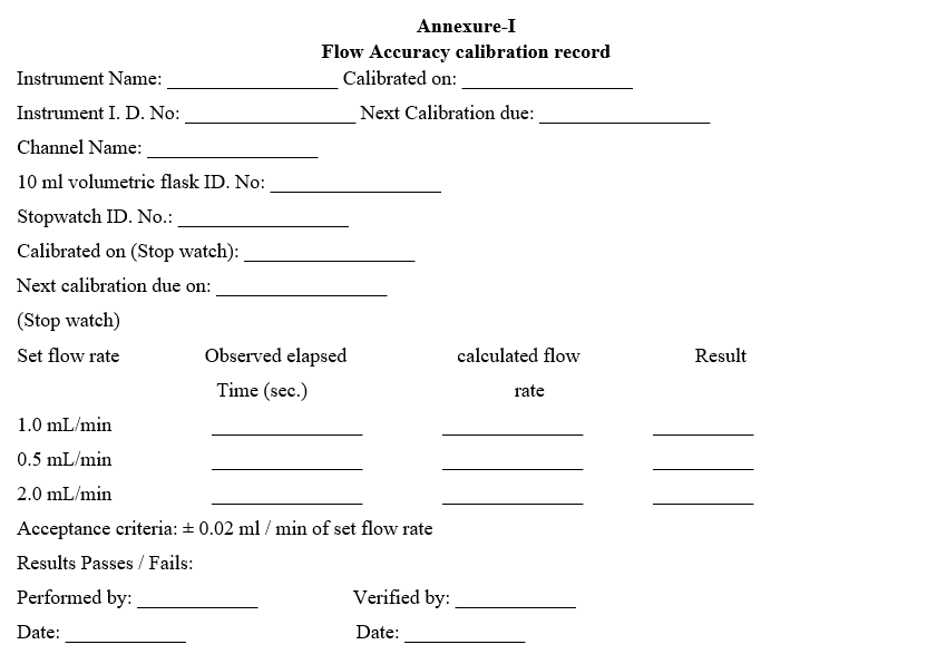 Flow Accuracy calibration record 